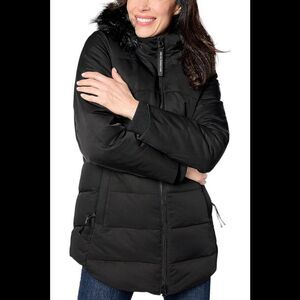 Arctic Expedition Curved Hem Down Parka with Detachable Hood Black - Regular